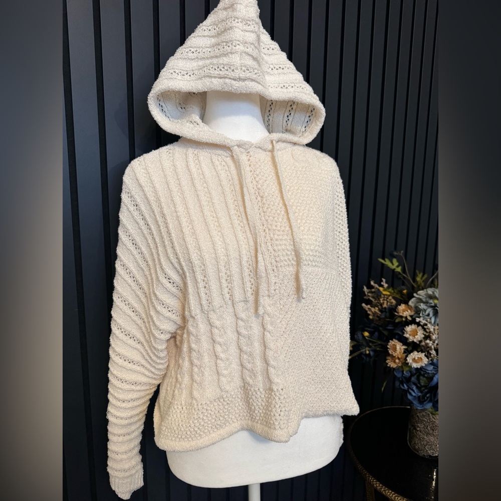 BKE Cream Hooded Knit Sweater